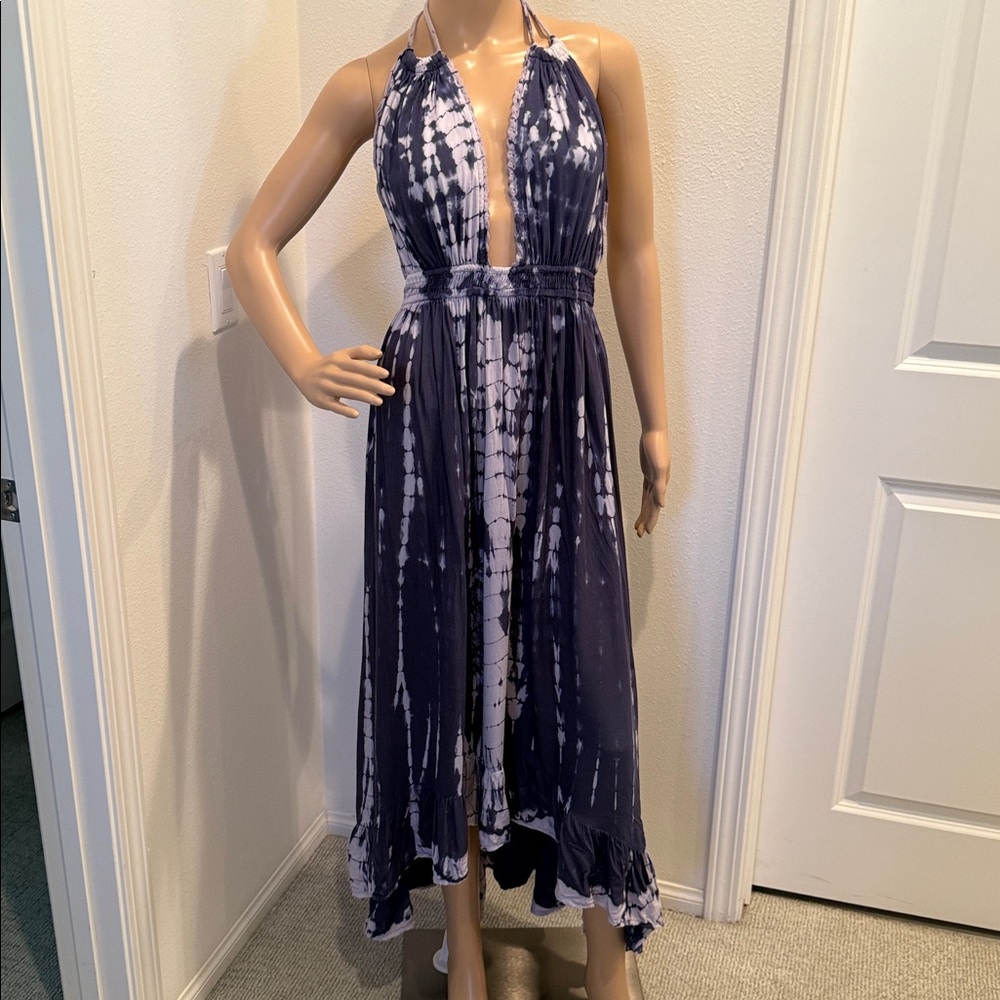Navy and White Halter Maxi Dress